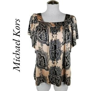 Michael Kors Black and Gold Paisley Blouse, Size Small